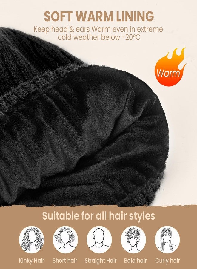 YANIKY Winter Beanie Hat for Men & Women, Fleece Lined Thermal Knit Hat Ski Beanie Skull Cap Cuffed Cap for Cold Weather Black - Image 2